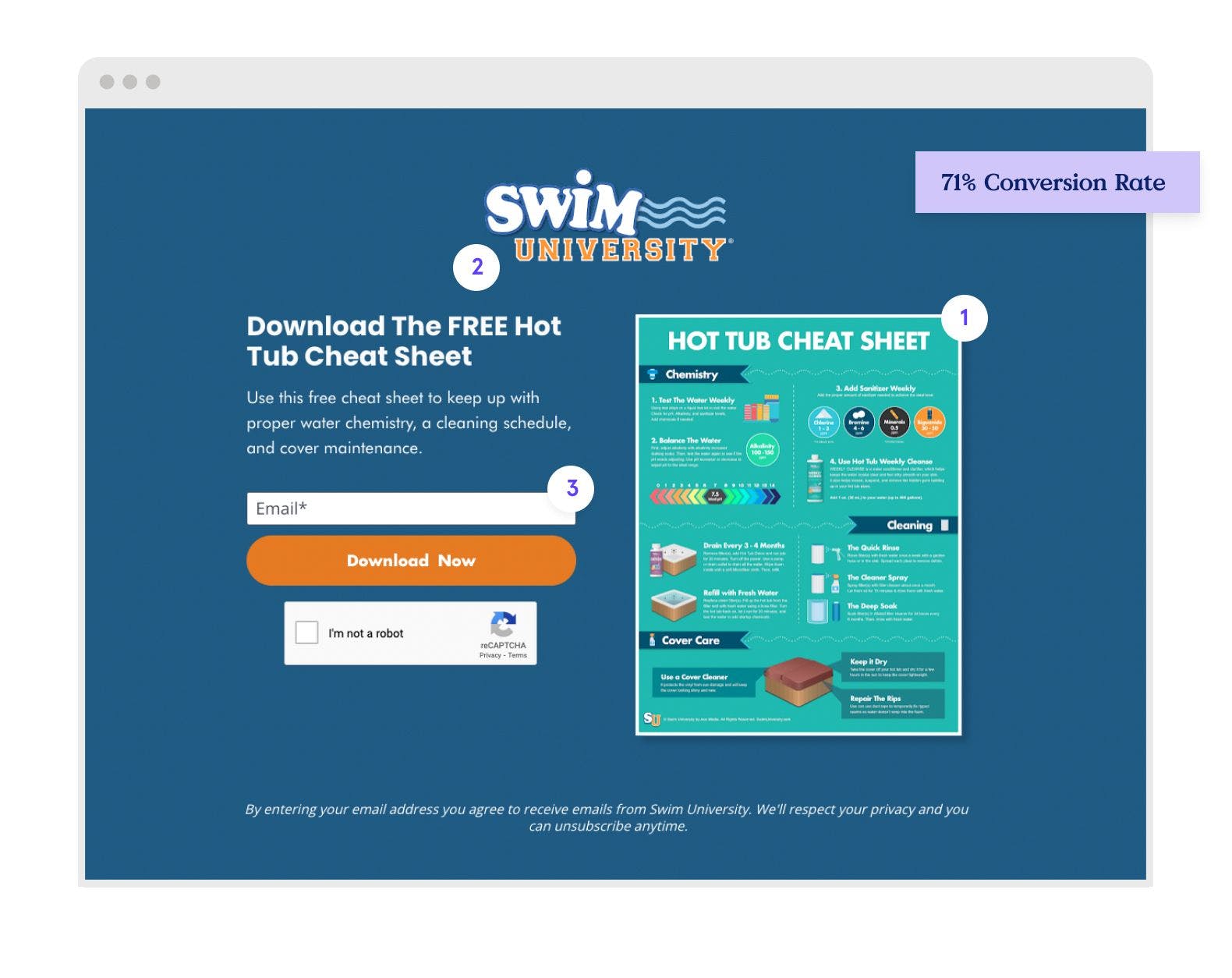 Swim University lead generation landing page