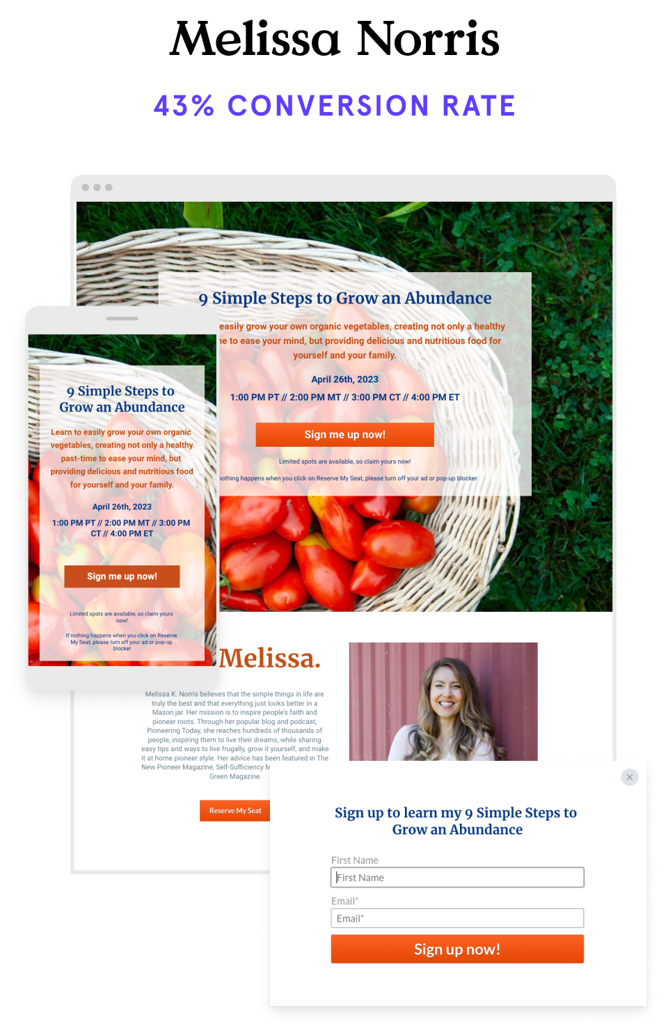 How to grow organic vegetables webinar landing page example
